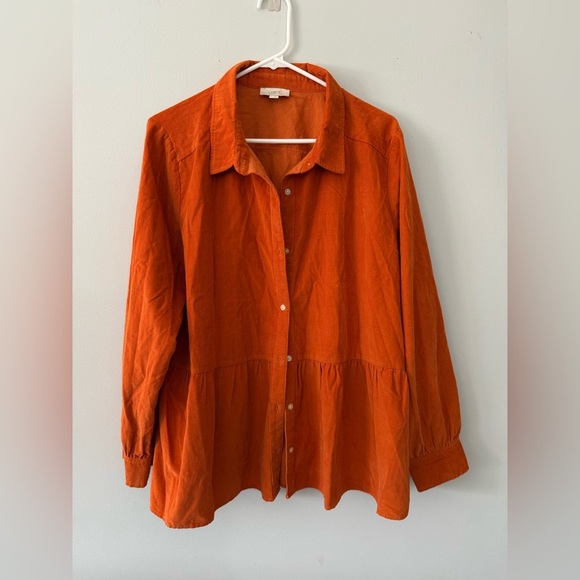 VTG The Loft Button Down Long Sleeve Blouse Shirt Flowy Shacket Orange Size L XL - Picture 1 of 8